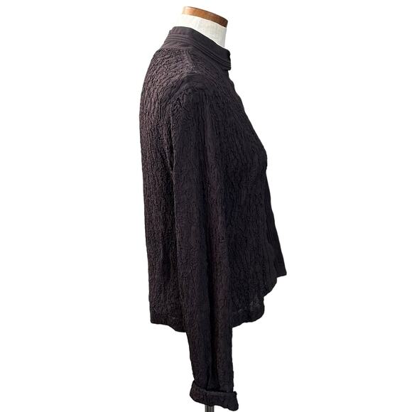 Vintage Chicos Crinkle Mandarin Collar Jacket S Brown Open Front Y2K Textured - Picture 7 of 9